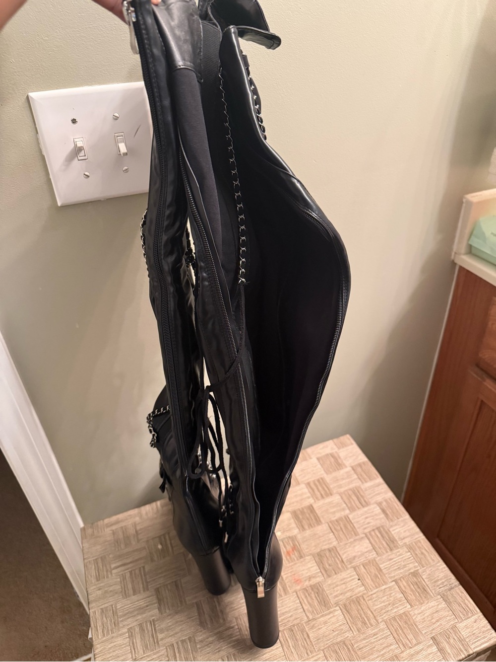 Black Over-the-Knee Boots with Silver Chain Detail - Picture 2 of 3